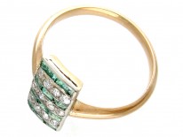 Art Deco Emerald & Diamond Rectangular Stripes Ring