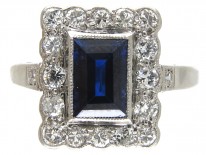 Art Deco Platinum, Sapphire & Diamond Rectangular Ring