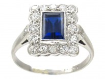 Art Deco Platinum, Sapphire & Diamond Rectangular Ring