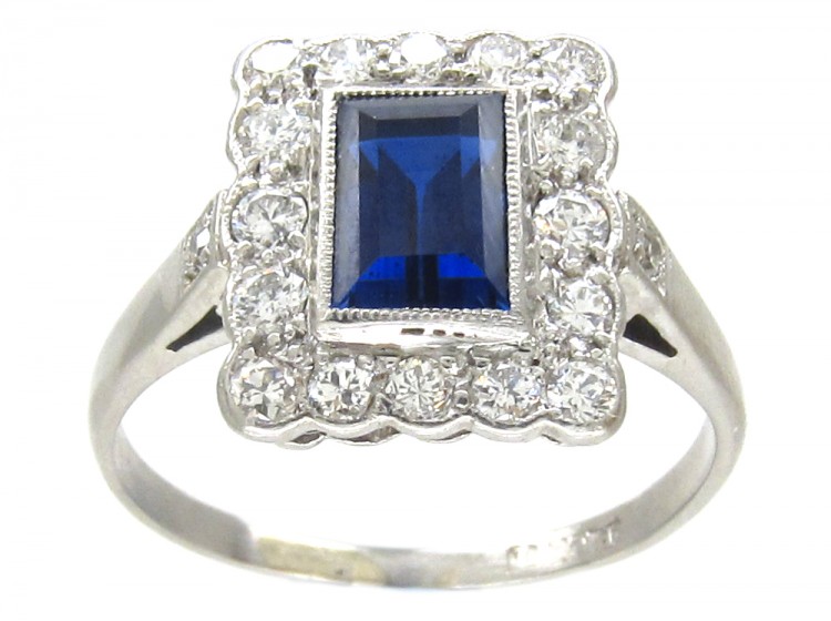Art Deco Platinum, Sapphire & Diamond Rectangular Ring