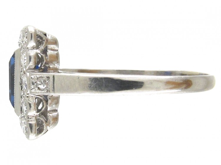 Art Deco Platinum, Sapphire & Diamond Rectangular Ring
