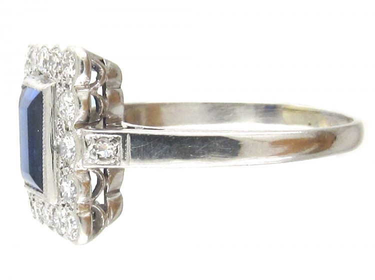 Art Deco Platinum, Sapphire & Diamond Rectangular Ring