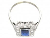 Art Deco Platinum, Sapphire & Diamond Rectangular Ring