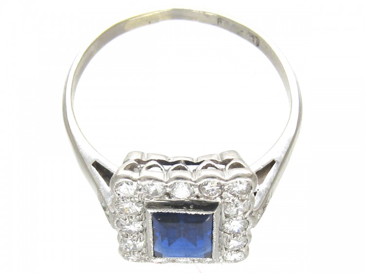 Art Deco Platinum, Sapphire & Diamond Rectangular Ring