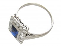 Art Deco Platinum, Sapphire & Diamond Rectangular Ring