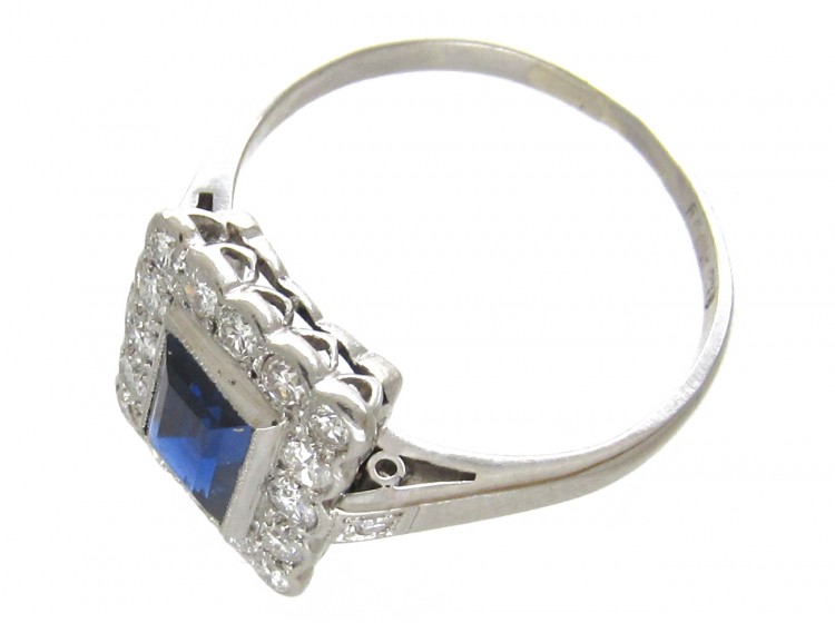 Art Deco Platinum, Sapphire & Diamond Rectangular Ring
