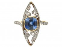 Edwardian Marquise Shaped Sapphire & Diamond Ring