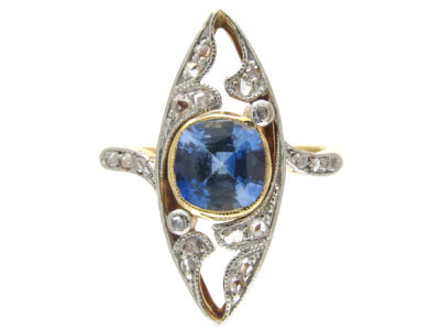 Edwardian Marquise Shaped Sapphire & Diamond Ring
