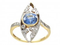 Edwardian Marquise Shaped Sapphire & Diamond Ring