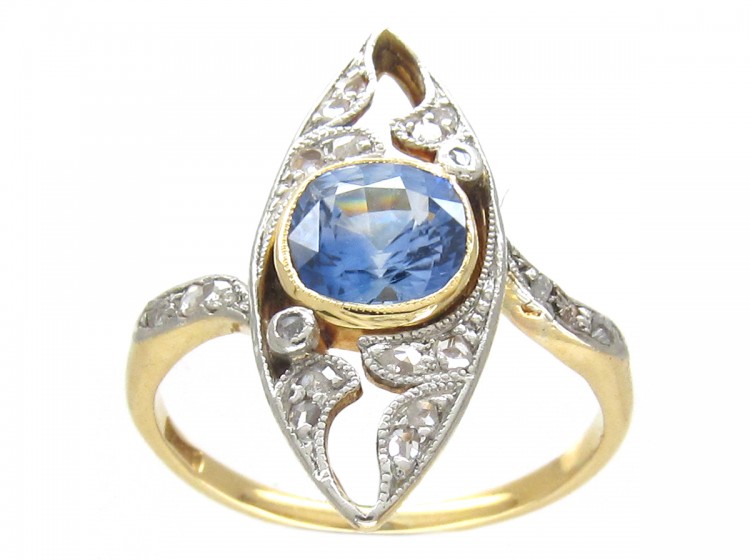 Edwardian Marquise Shaped Sapphire & Diamond Ring