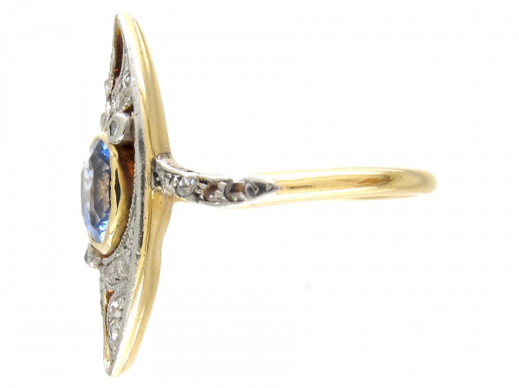 Edwardian Marquise Shaped Sapphire & Diamond Ring