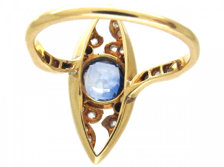 Edwardian Marquise Shaped Sapphire & Diamond Ring