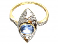 Edwardian Marquise Shaped Sapphire & Diamond Ring