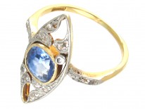 Edwardian Marquise Shaped Sapphire & Diamond Ring