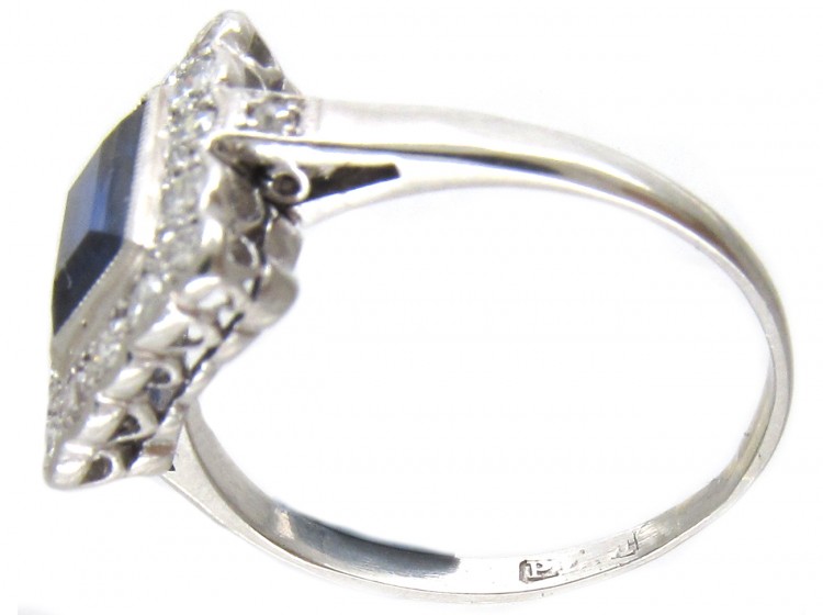 Art Deco Platinum, Sapphire & Diamond Rectangular Ring