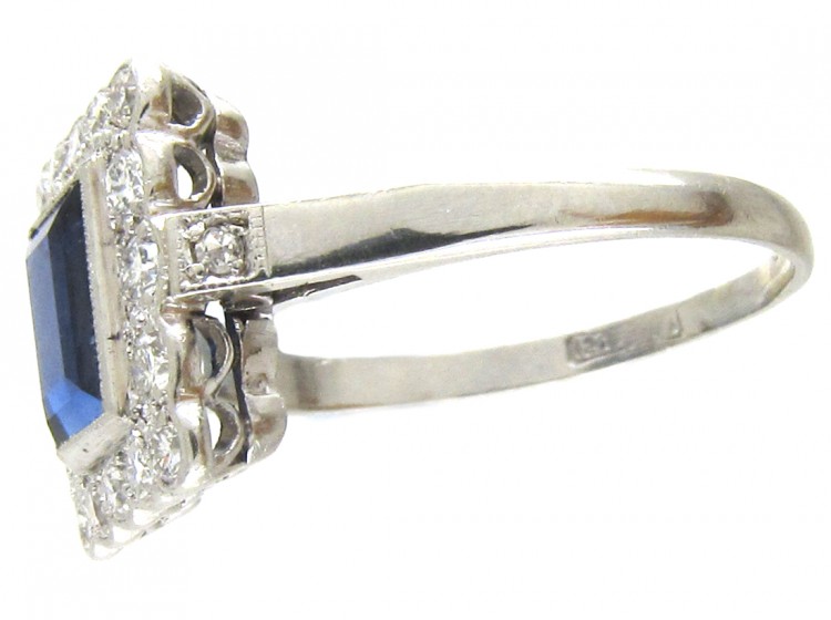 Art Deco Platinum, Sapphire & Diamond Rectangular Ring