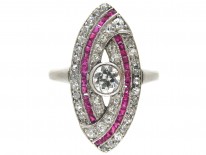 Art Deco Platinum, Ruby & Diamond Wrapover Ring