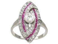 Art Deco Platinum, Ruby & Diamond Wrapover Ring