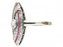 Art Deco Platinum, Ruby & Diamond Wrapover Ring