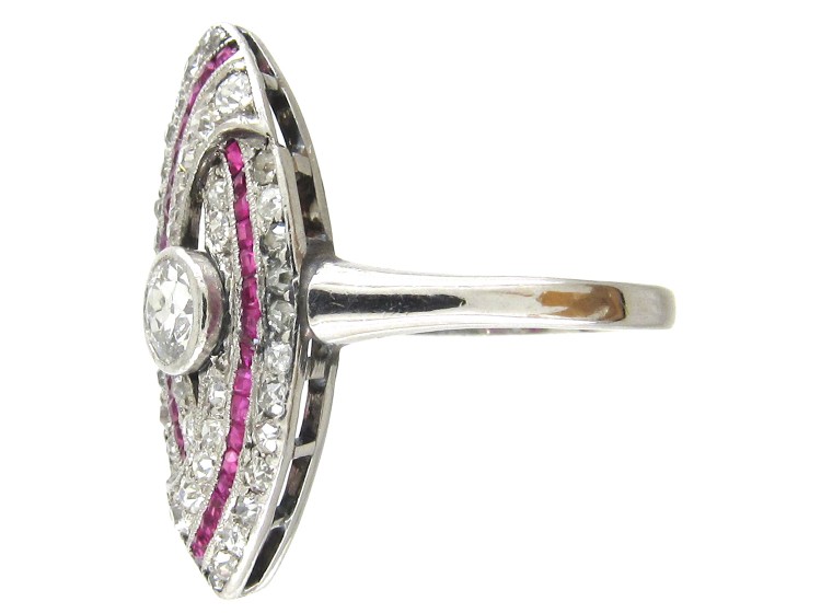 Art Deco Platinum, Ruby & Diamond Wrapover Ring