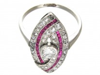 Art Deco Platinum, Ruby & Diamond Wrapover Ring