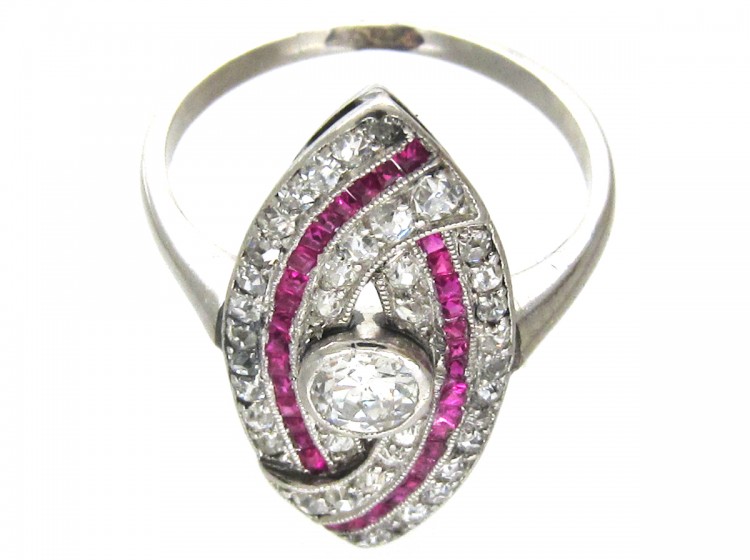 Art Deco Platinum, Ruby & Diamond Wrapover Ring