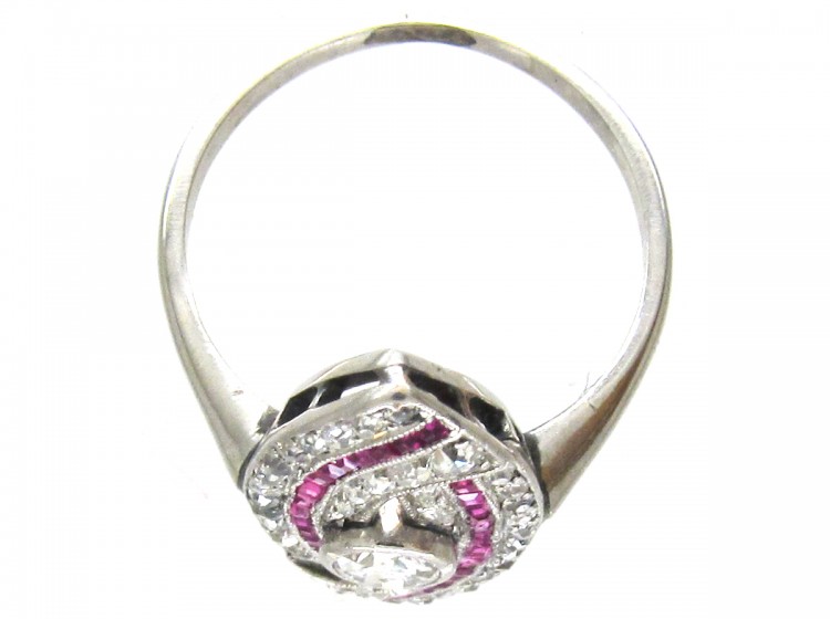 Art Deco Platinum, Ruby & Diamond Wrapover Ring