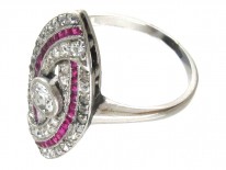 Art Deco Platinum, Ruby & Diamond Wrapover Ring