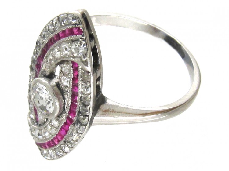 Art Deco Platinum, Ruby & Diamond Wrapover Ring
