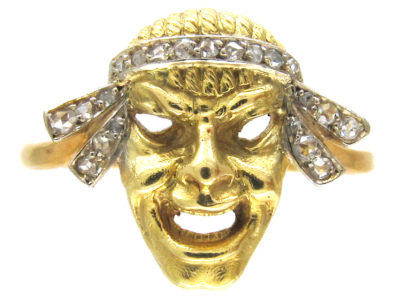 18ct Gold & Diamond Set Theatrical Mask Ring