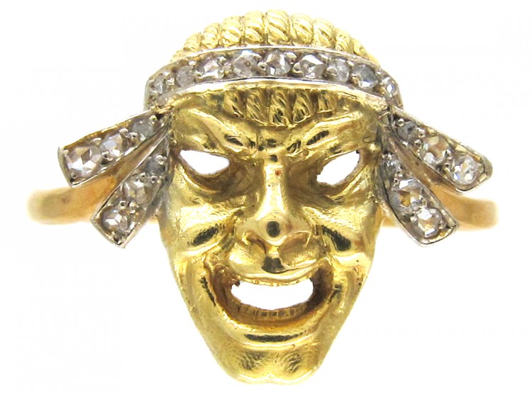 18ct Gold & Diamond Set Theatrical Mask Ring