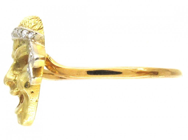 18ct Gold & Diamond Set Theatrical Mask Ring