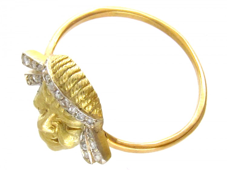 18ct Gold & Diamond Set Theatrical Mask Ring