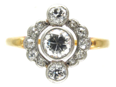 Art Deco Three Stone Diamond Cluster Ring