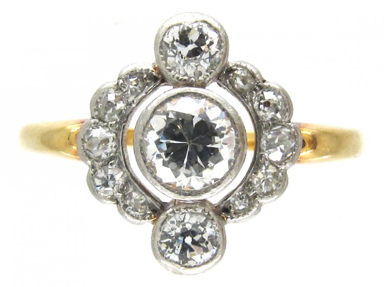 Art Deco Three Stone Diamond Cluster Ring