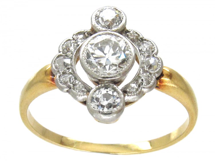 Art Deco Three Stone Diamond Cluster Ring