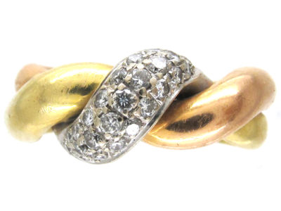 18ct Diamond Twist Three Colour Gold Ring