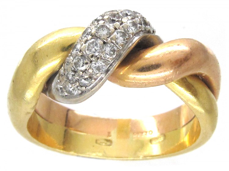 18ct Diamond Twist Three Colour Gold Ring