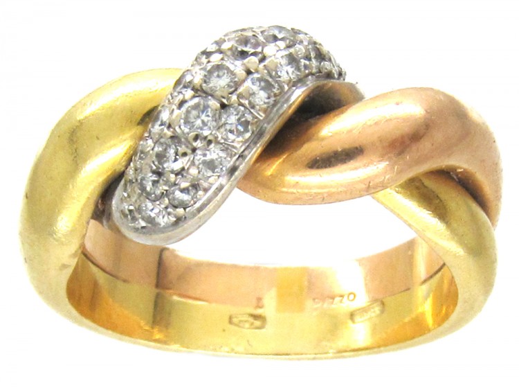 18ct Diamond Twist Three Colour Gold Ring