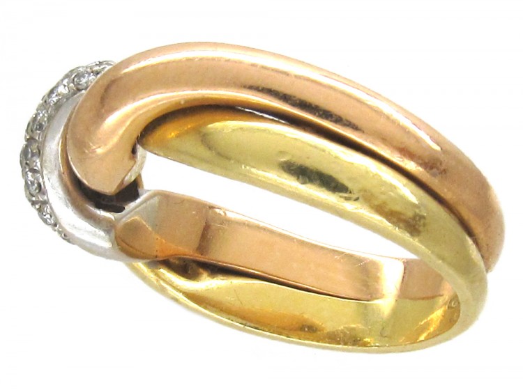 18ct Diamond Twist Three Colour Gold Ring