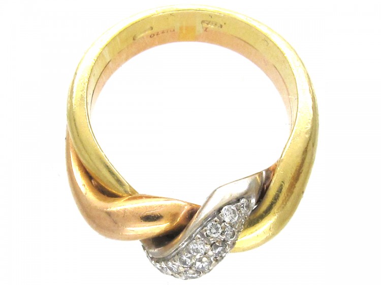 18ct Diamond Twist Three Colour Gold Ring