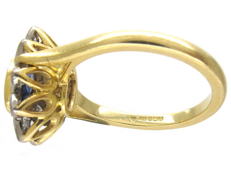 18ct Gold Sapphire & Diamond Pointed Petal Flower Ring