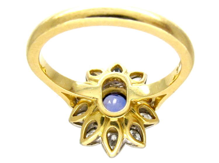 18ct Gold Sapphire & Diamond Pointed Petal Flower Ring