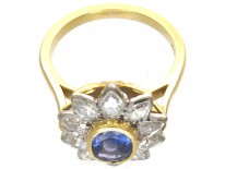 18ct Gold Sapphire & Diamond Pointed Petal Flower Ring