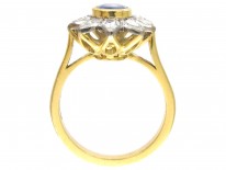 18ct Gold Sapphire & Diamond Pointed Petal Flower Ring