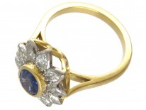 18ct Gold Sapphire & Diamond Pointed Petal Flower Ring