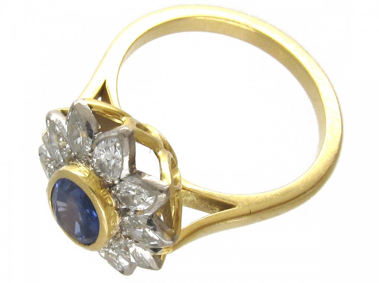 18ct Gold Sapphire & Diamond Pointed Petal Flower Ring