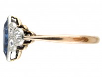 Art Deco Lozenge Shaped Burma Sapphire & Diamond Ring