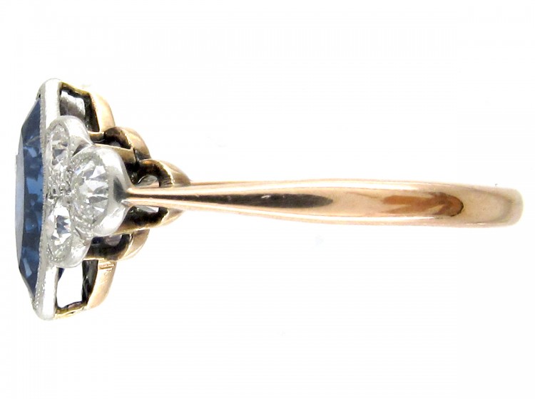 Art Deco Lozenge Shaped Burma Sapphire & Diamond Ring