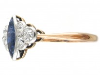 Art Deco Lozenge Shaped Burma Sapphire & Diamond Ring
